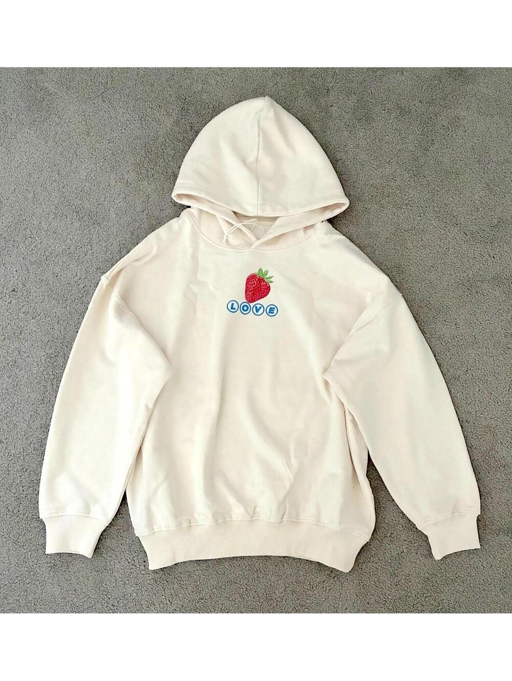 Zara beige graphic hoodie with strawberry